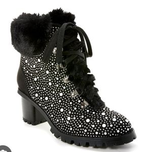 Boston Proper Black Rhinestone Fur Booties